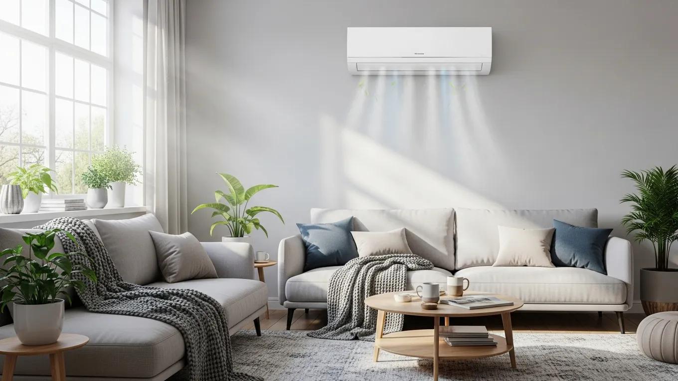 Wall-mounted ductless mini-split in a bright living room