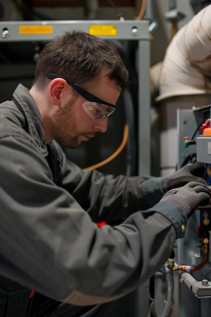 Technician checking a furnace blower&mdash;troubleshooting for unusual noises