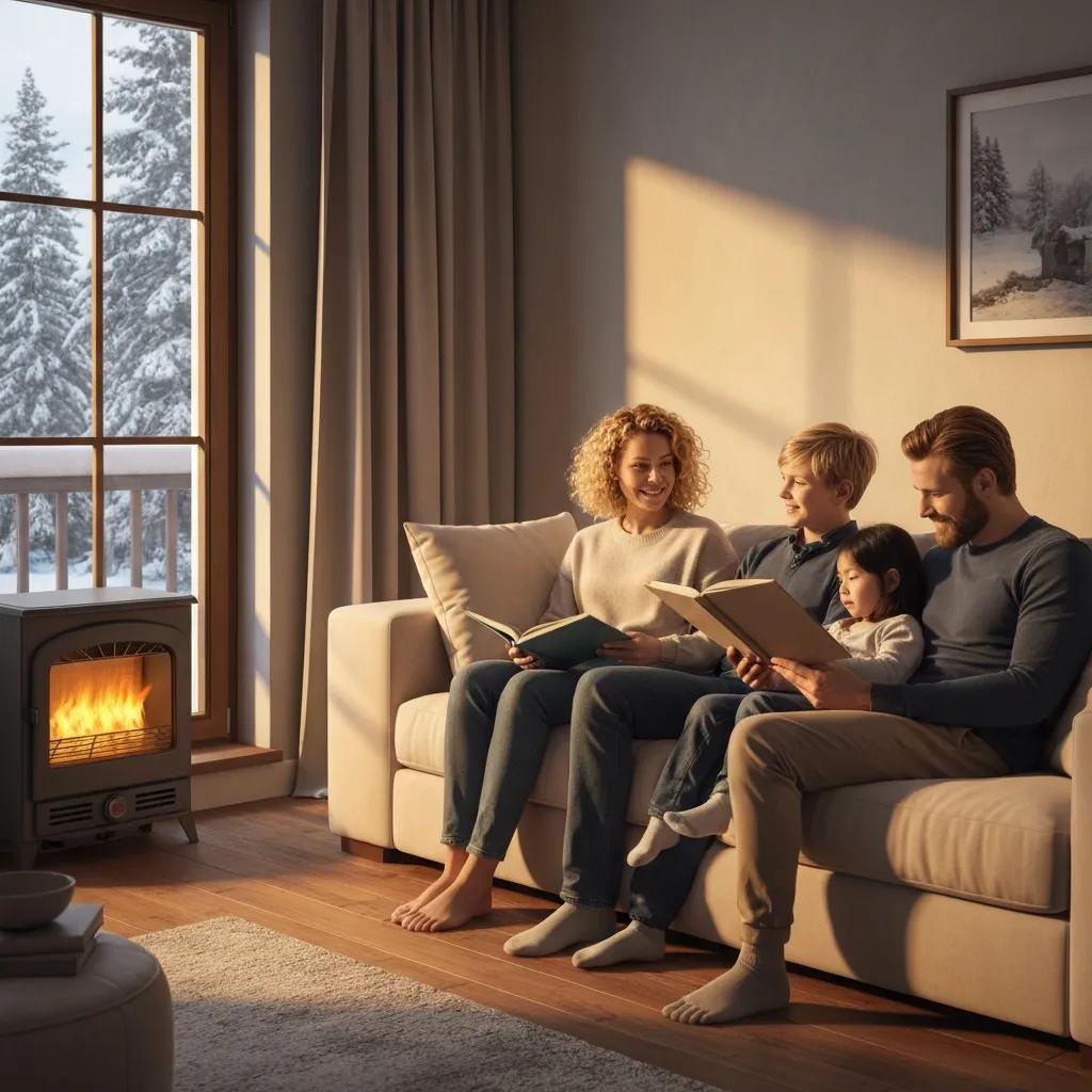 Warm, comfortable living room with a modern furnace—illustrating reliable home heating