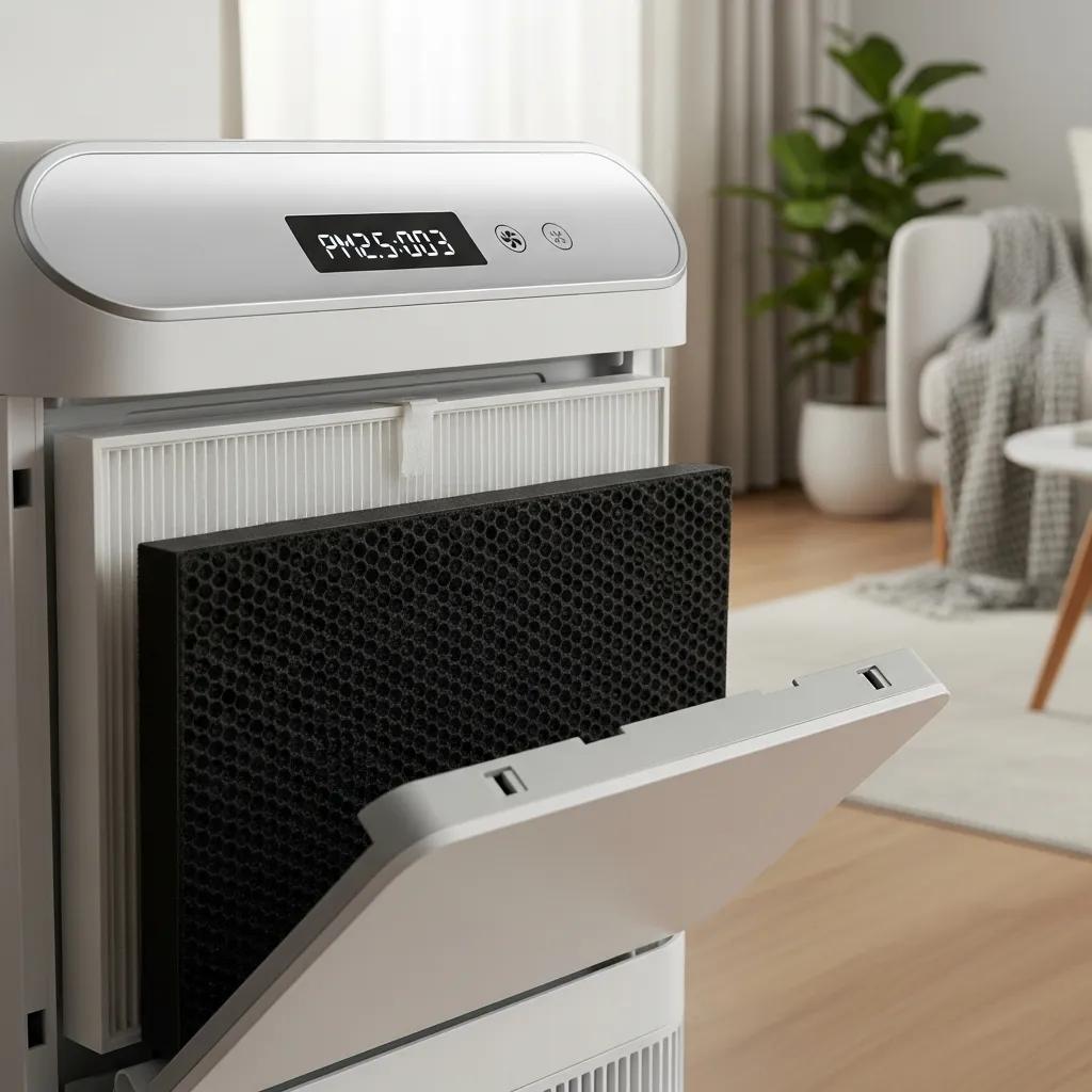 Home air filtration unit with HEPA filter improving indoor air quality