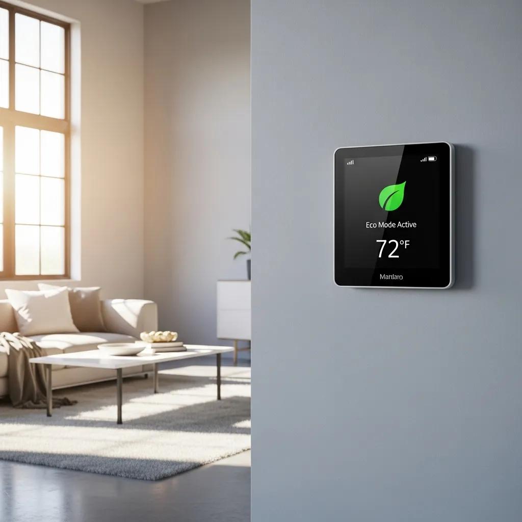 Your Spring HVAC Preparation Checklist 3 Smart thermostat in a modern living room showcasing energy-saving settings