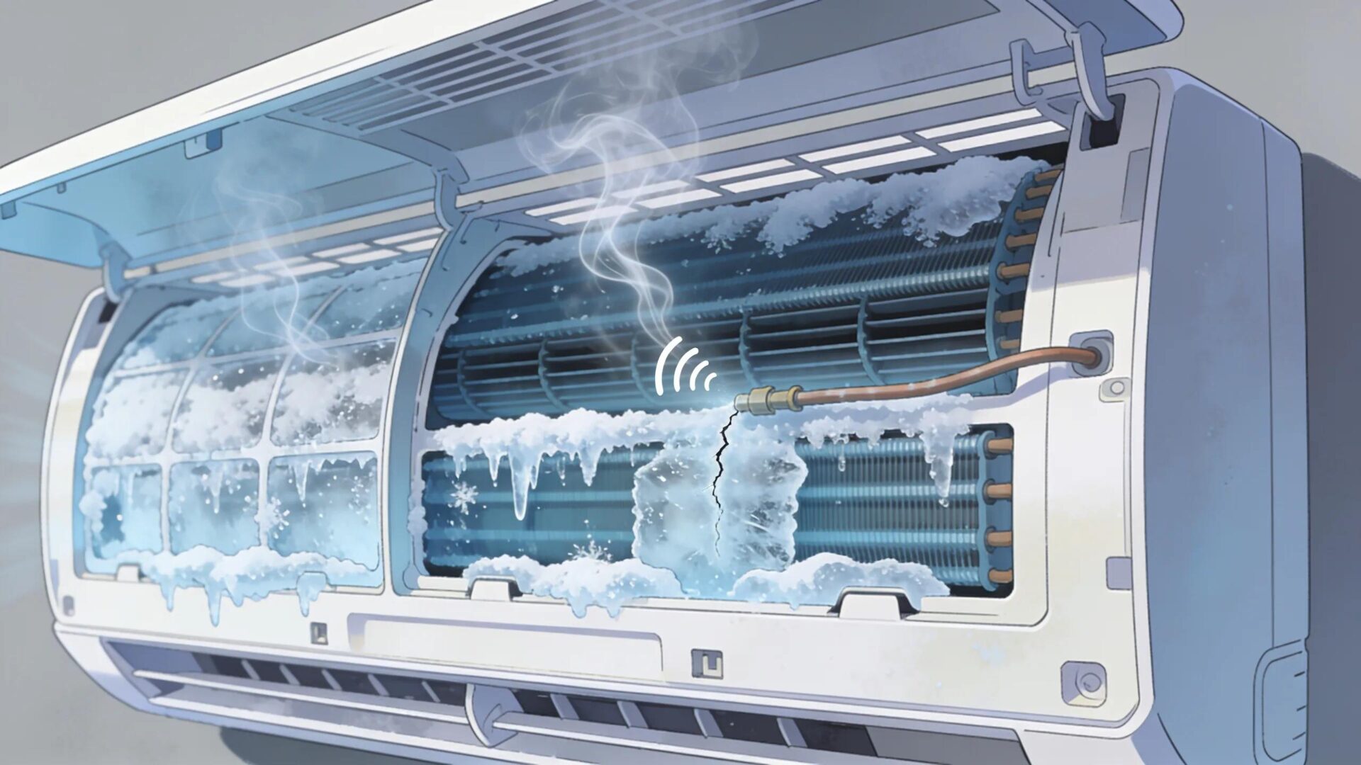Signs Your AC is Low on Coolant: Solutions Inside 2 Air conditioning unit with frost buildup and signs of Freon leak symptoms