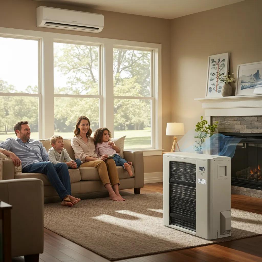 family enjoying comfort in a cozy living room with a modern hvac system dcbde d b bbb ebba